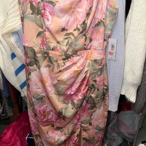 Premier Strapless Floral Dress in Pink and Green